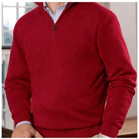 Jos A Bank 1/4 Zip Pullover Sweater Men’s Medium Red Golf Preppy Holiday Cotton - Picture 1 of 7